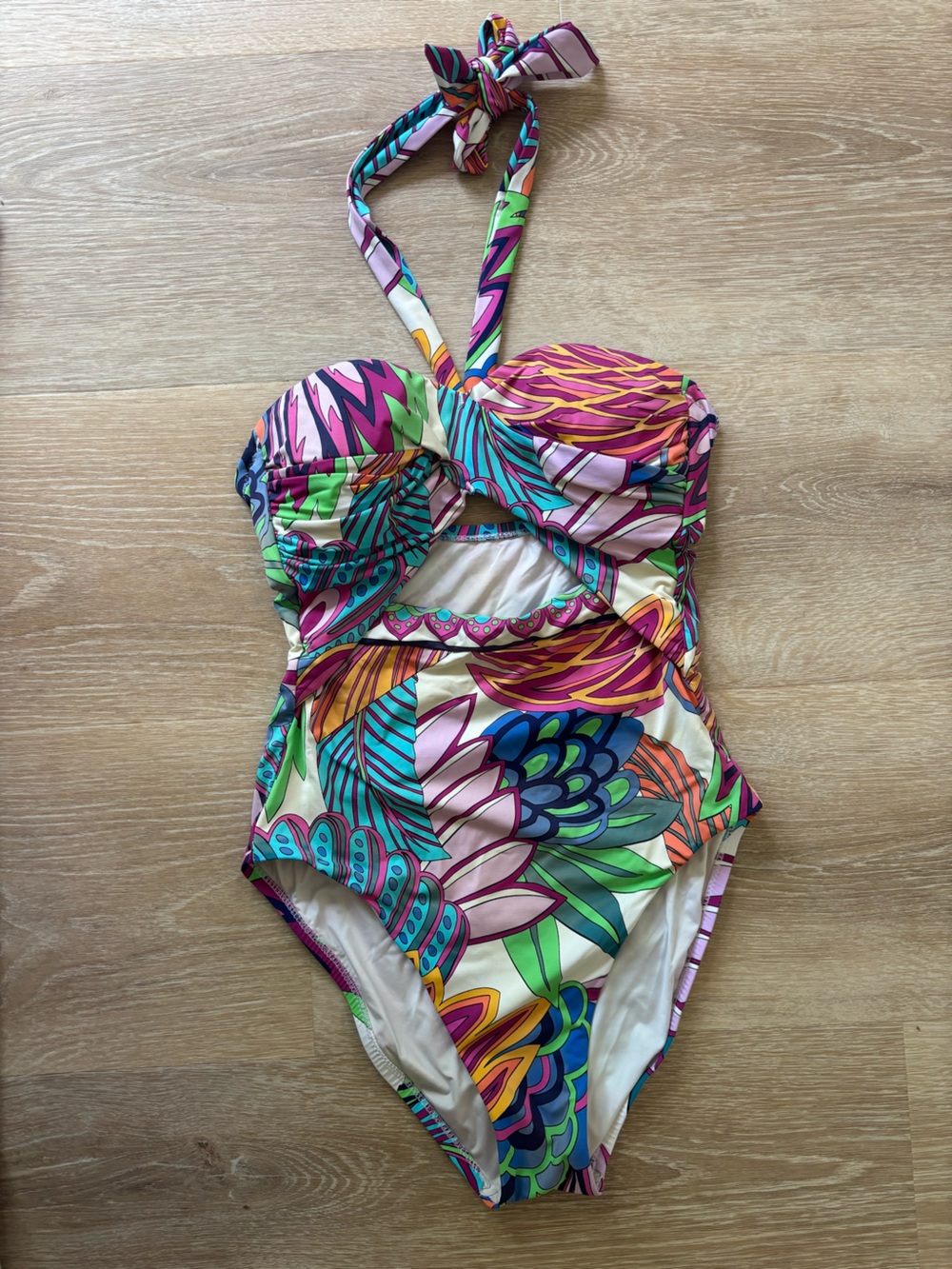 Trina Turk Paradise Plume Cut Out Halter Bandeau One Piece Swimsuit